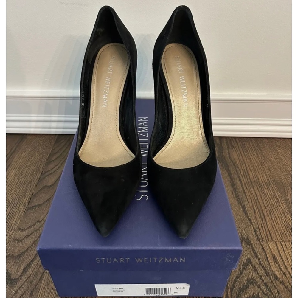 Stuart Weitzman Black Suede Curvia Pump - Size 8.5M
